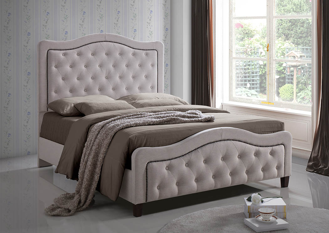 Cream Linen Upholstered Full Bed,Furniture World Distributors