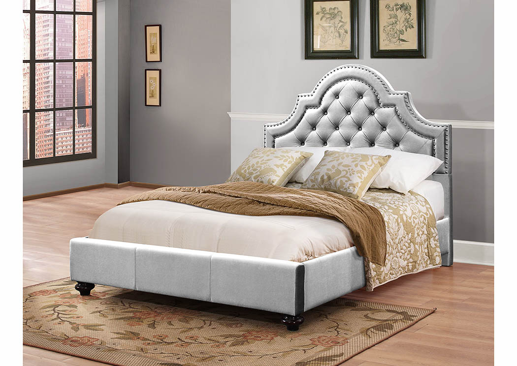 Gray Velvet Upholstered Twin Bed,Furniture World Distributors