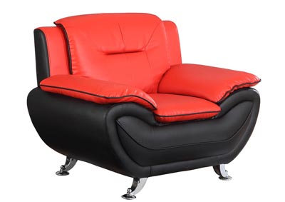 Red & Black Leather Look Chair w/Chrome Legs