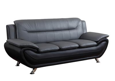 Grey & Black Leather Look Sofa w/Chrome Legs
