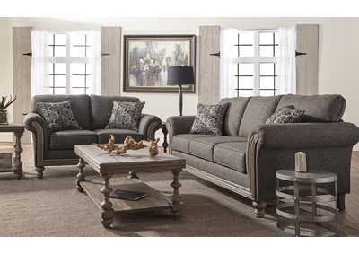 Charcoal Poly-Tweed Sofa & Loveseat w/Pillows