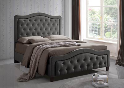 Gray Linen Upholstered Full Bed