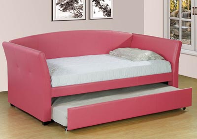 Pink Upholstered Twin Trundle Daybed