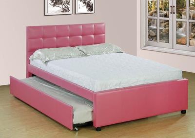 Pink Upholstered Full Trundle Bed