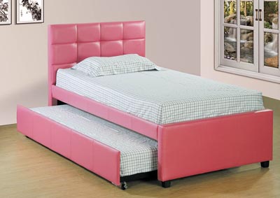 Pink Upholstered Twin Trundle Bed