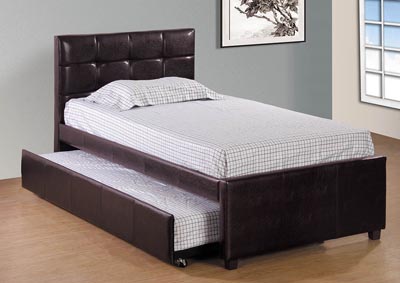 Brown Upholstered Twin Trundle Bed