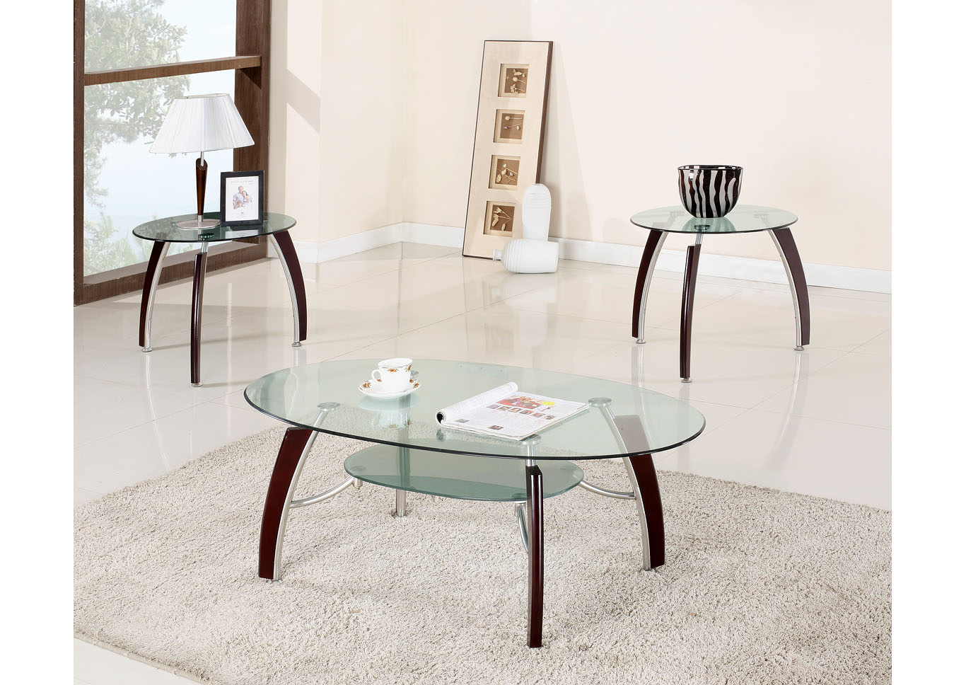 Cherry 3 Piece Coffee & End Table Set,Global Trading