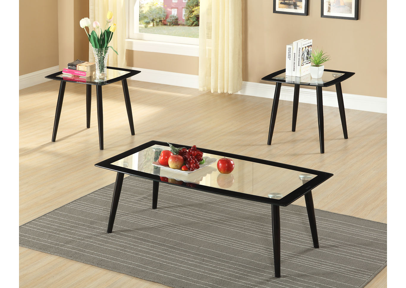 Black 3 Piece Coffee & End Table Set,Global Trading