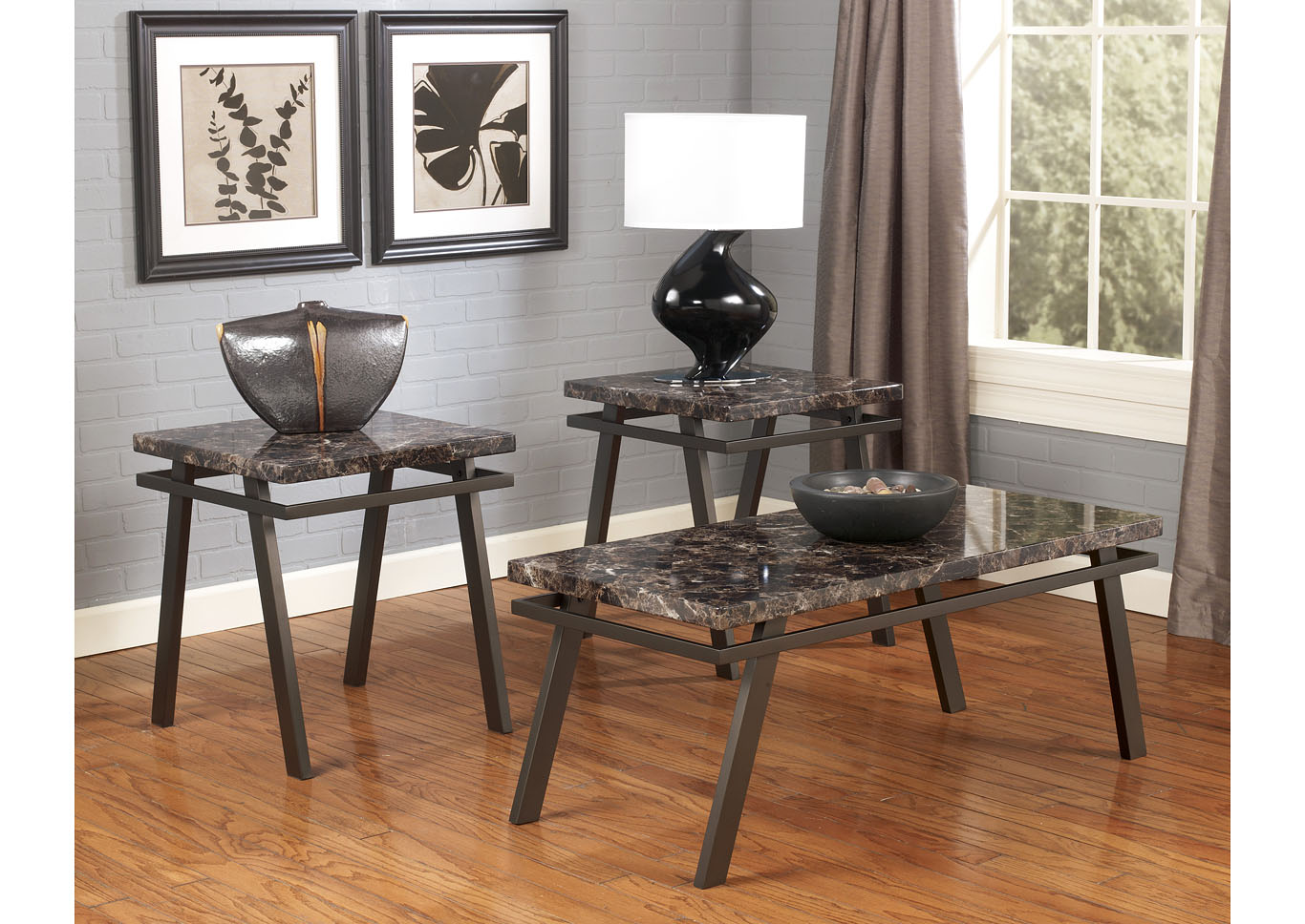 Grey 3 Piece Faux Marble Coffee & End Table Set,Global Trading