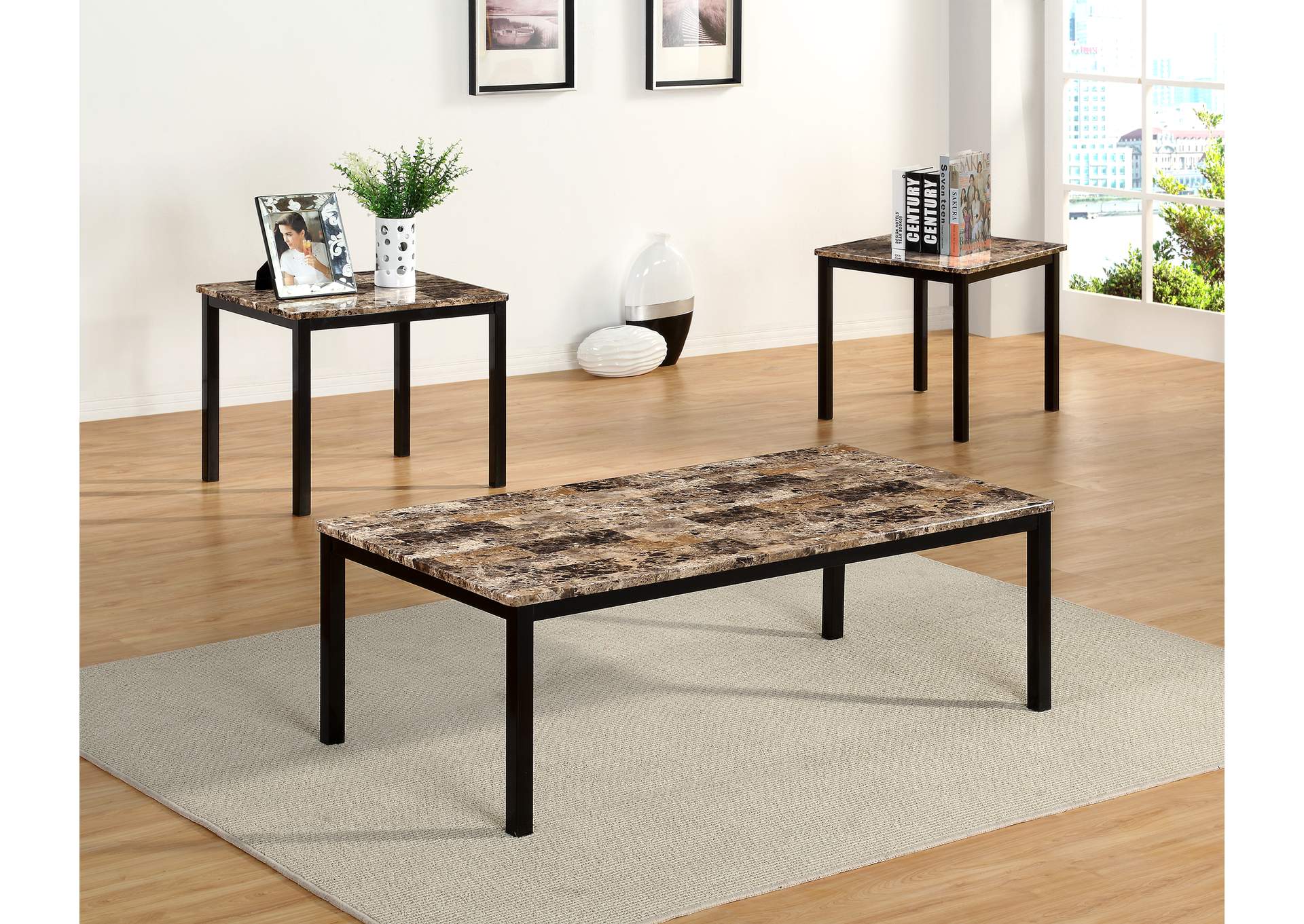 Brown 3 Piece Coffee & End Table Set,Global Trading