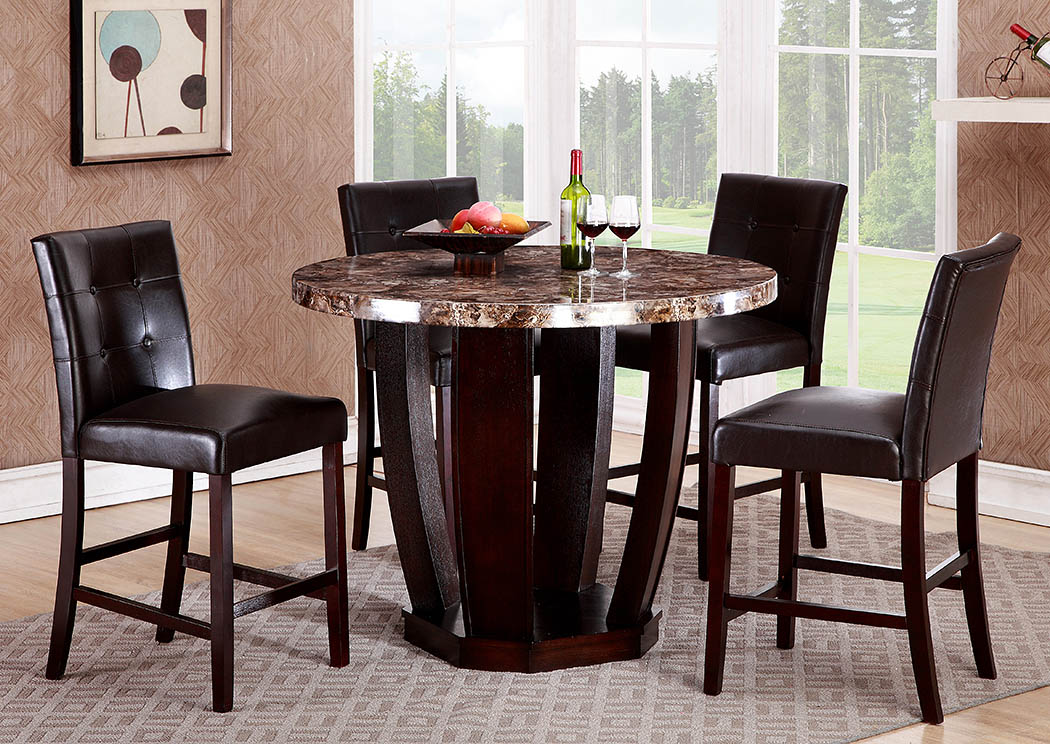 Dark Brown Round Marble Top Counter Height Table,Global Trading