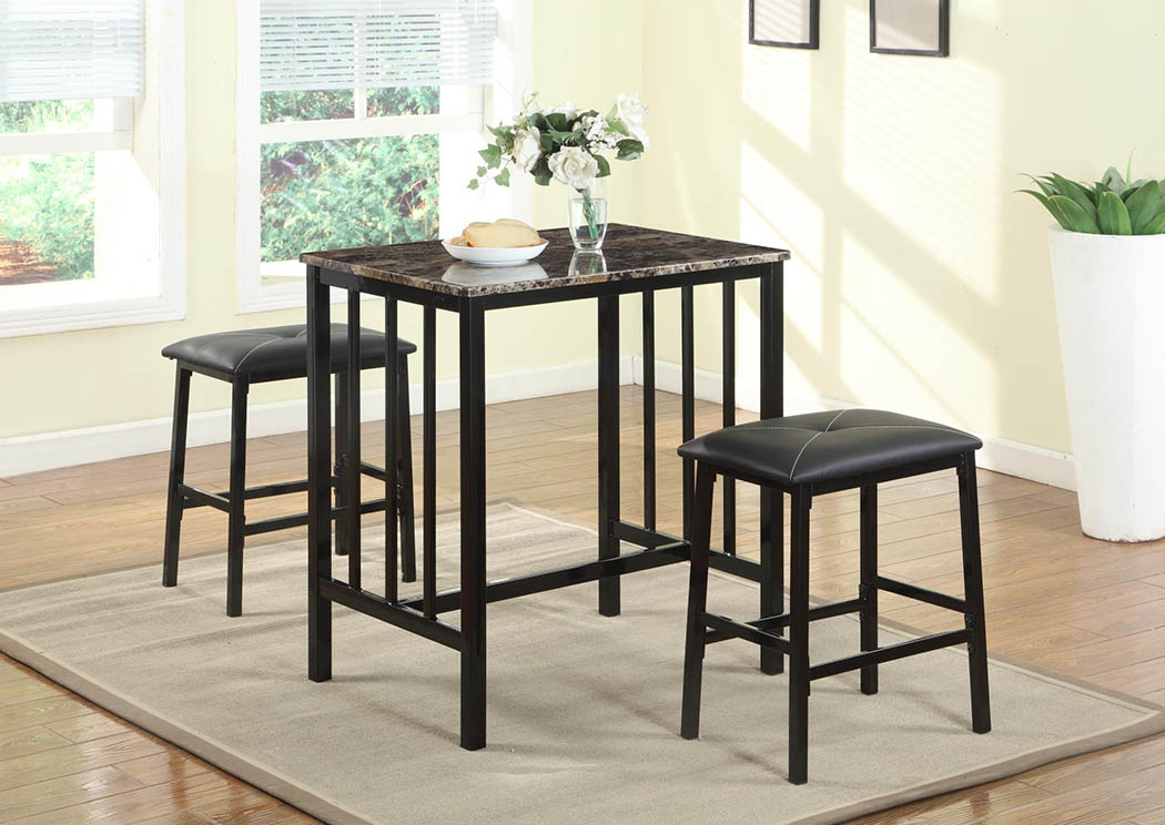 Brown Faux Marble Top Counter Height Set (3 In 1),Global Trading