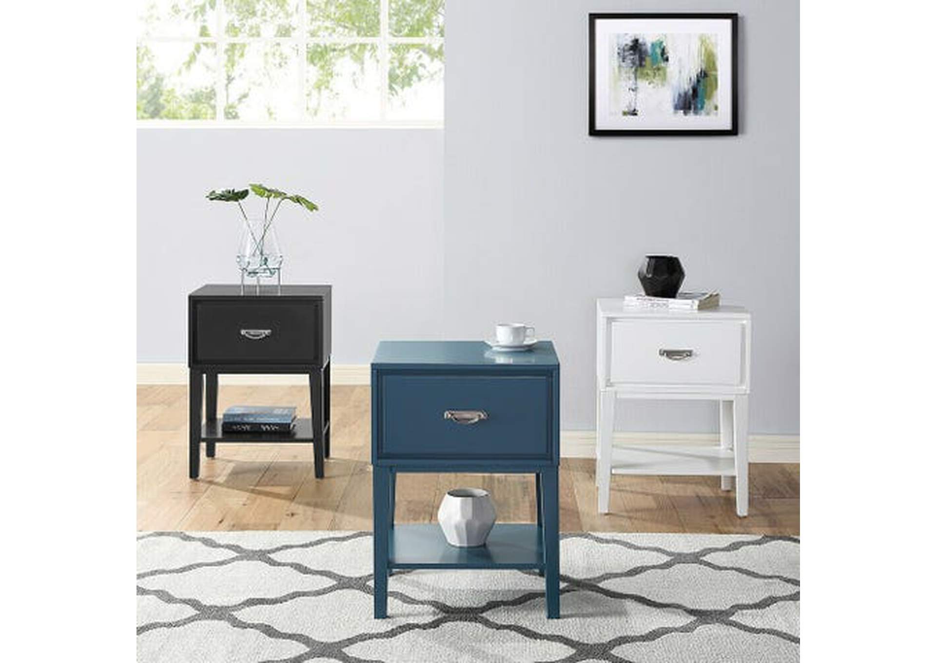 Black Side End Table With Drawer,Global Trading