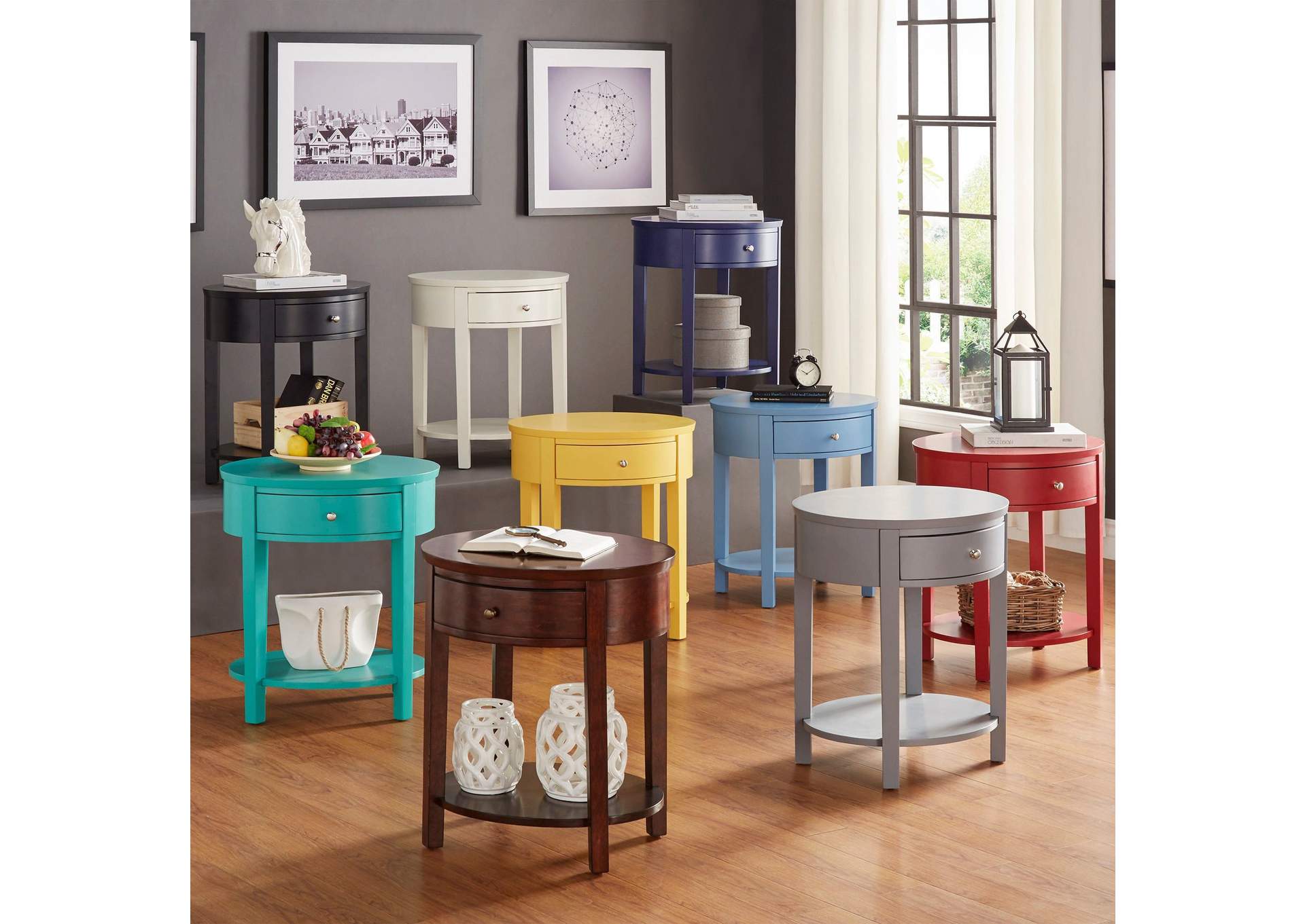 Blue Side End Table,Global Trading