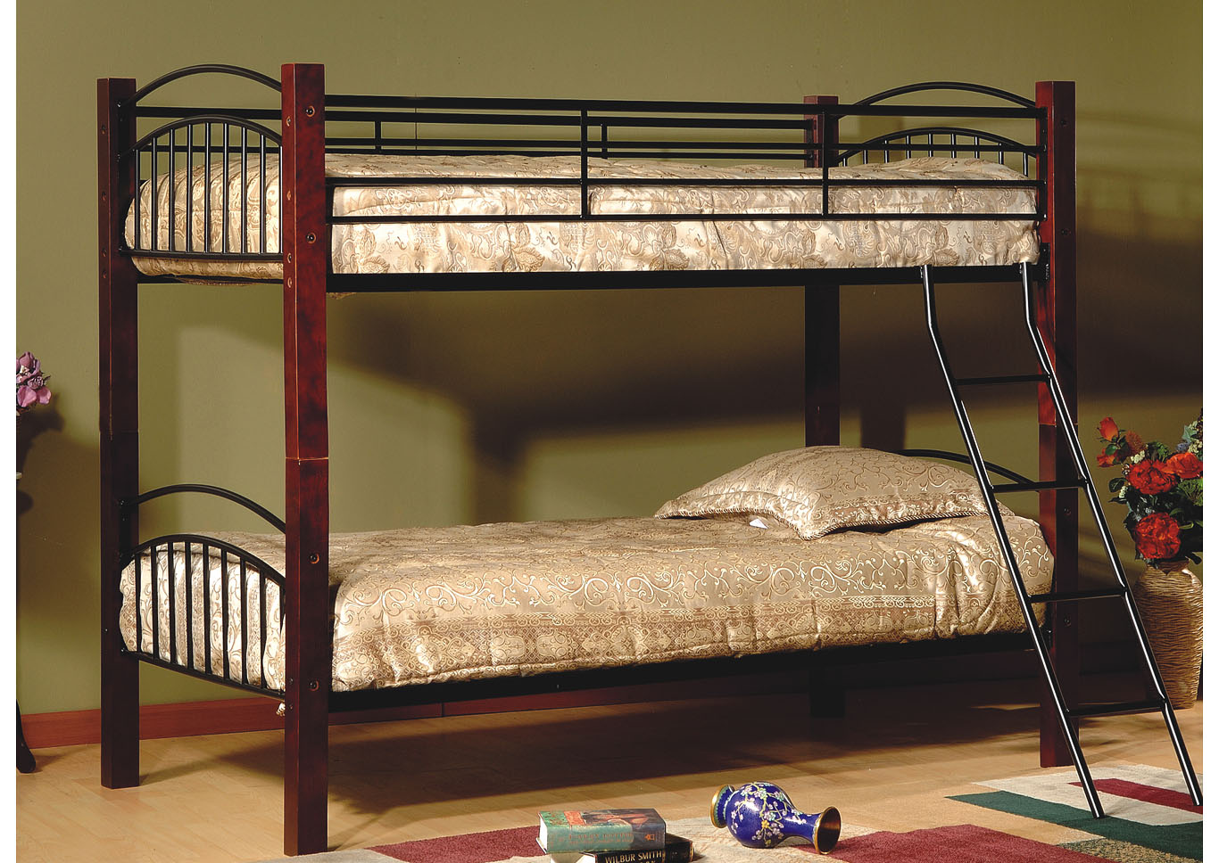 Brown Wood/Metal Twin/Twin Convertible Bunk Bed,Global Trading