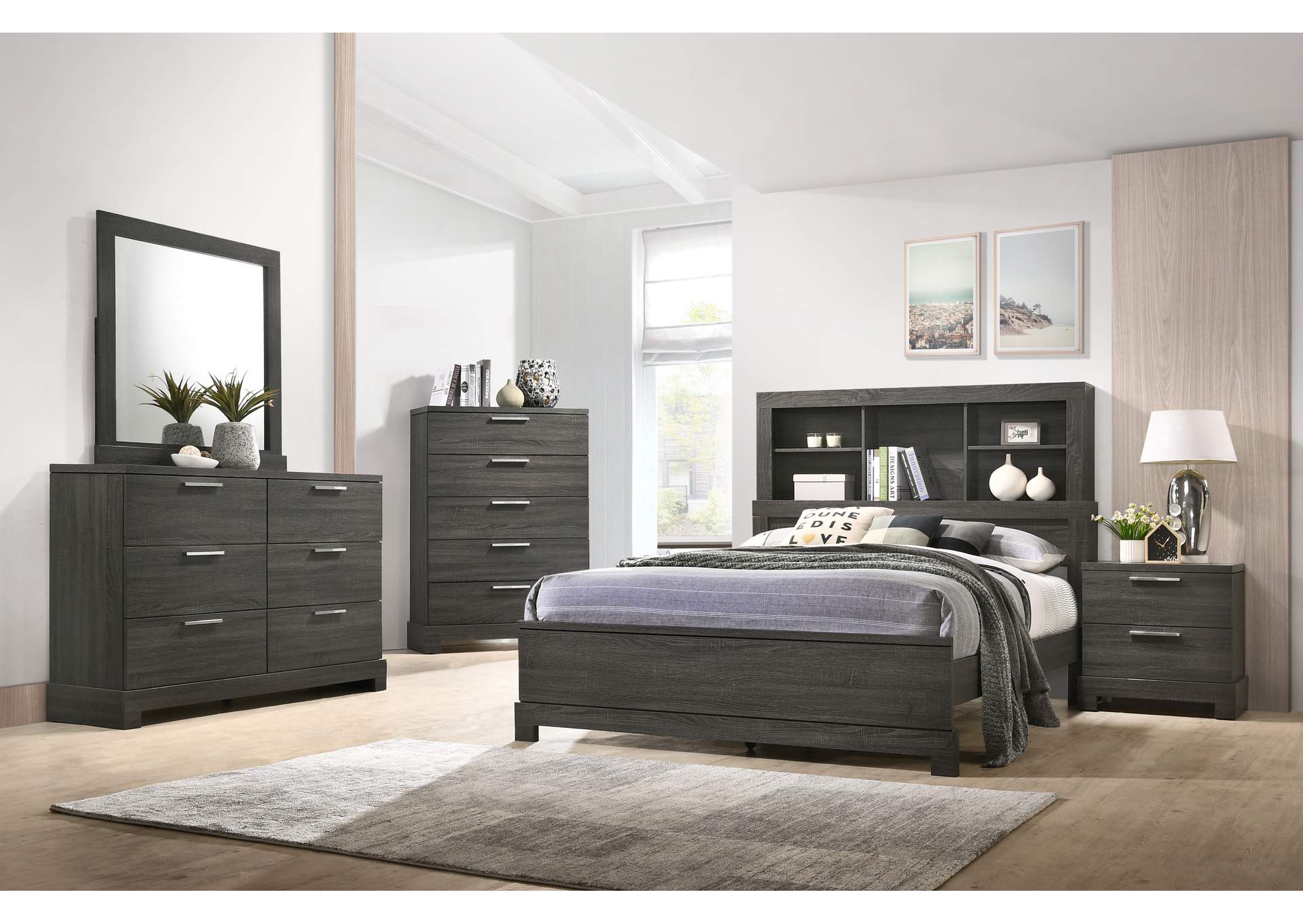 4 Piece Queen Bedroom Set W/ Chest, Dresser & Mirror,Global Trading