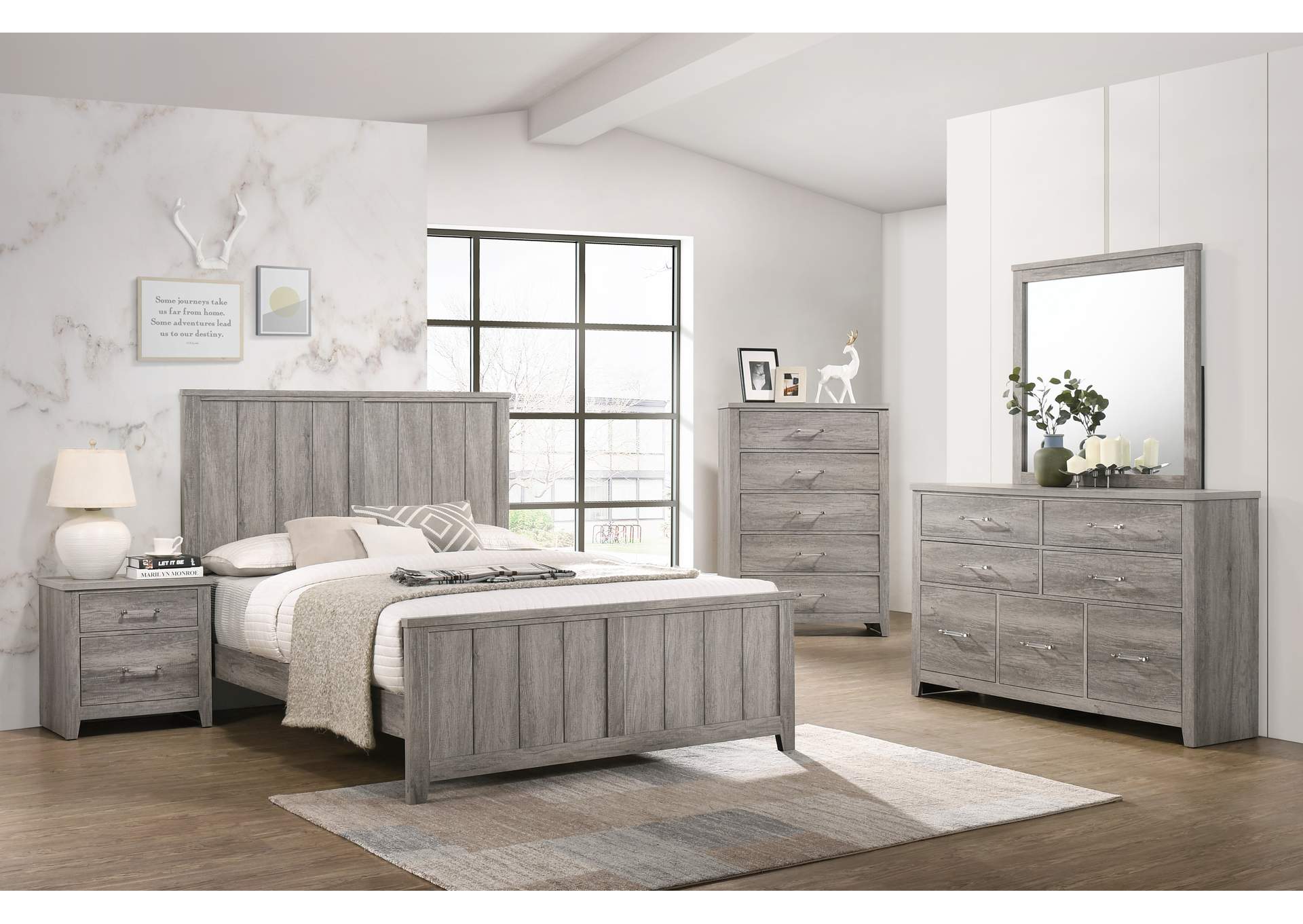 4 Piece Queen Bedroom Set W/ Nightstand, Dresser & Mirror,Global Trading