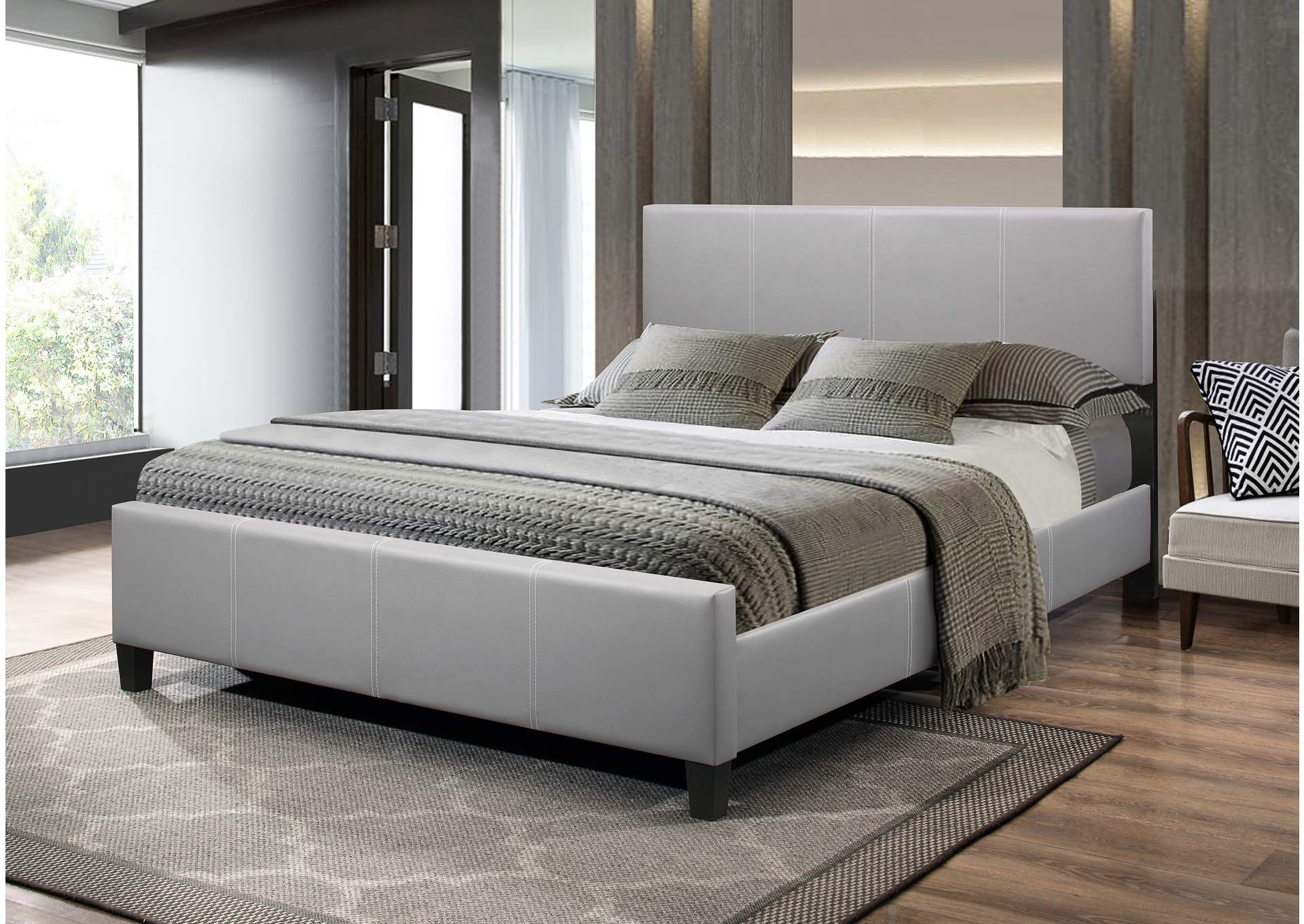 Grey Pu Twin Bed Hb/Fb/R,Global Trading