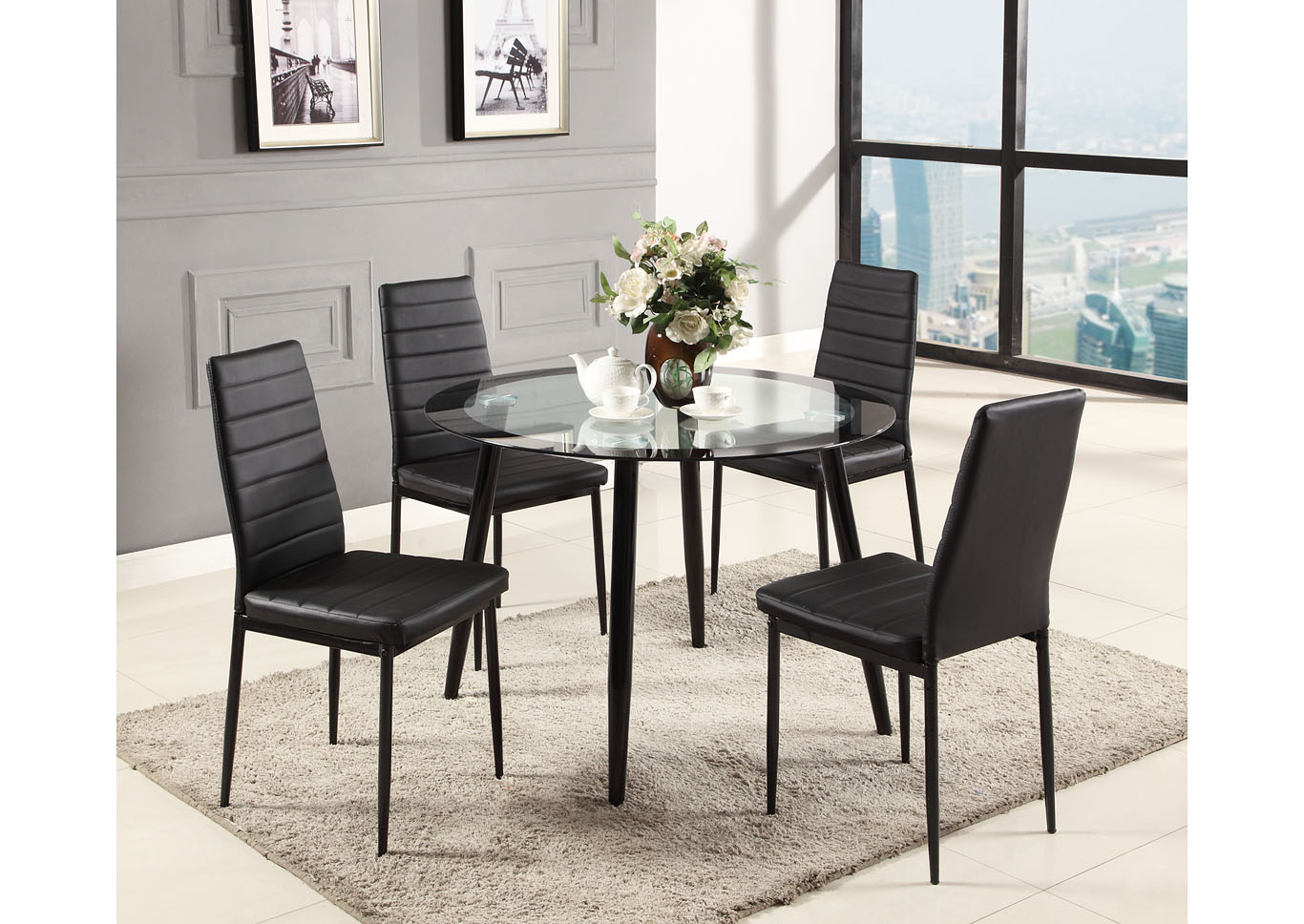 Black Round Glass Top Dining Table,Global Trading