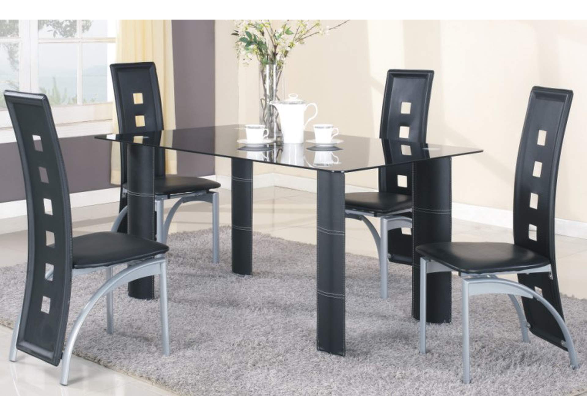 Black Glass Top Dining Table,Global Trading