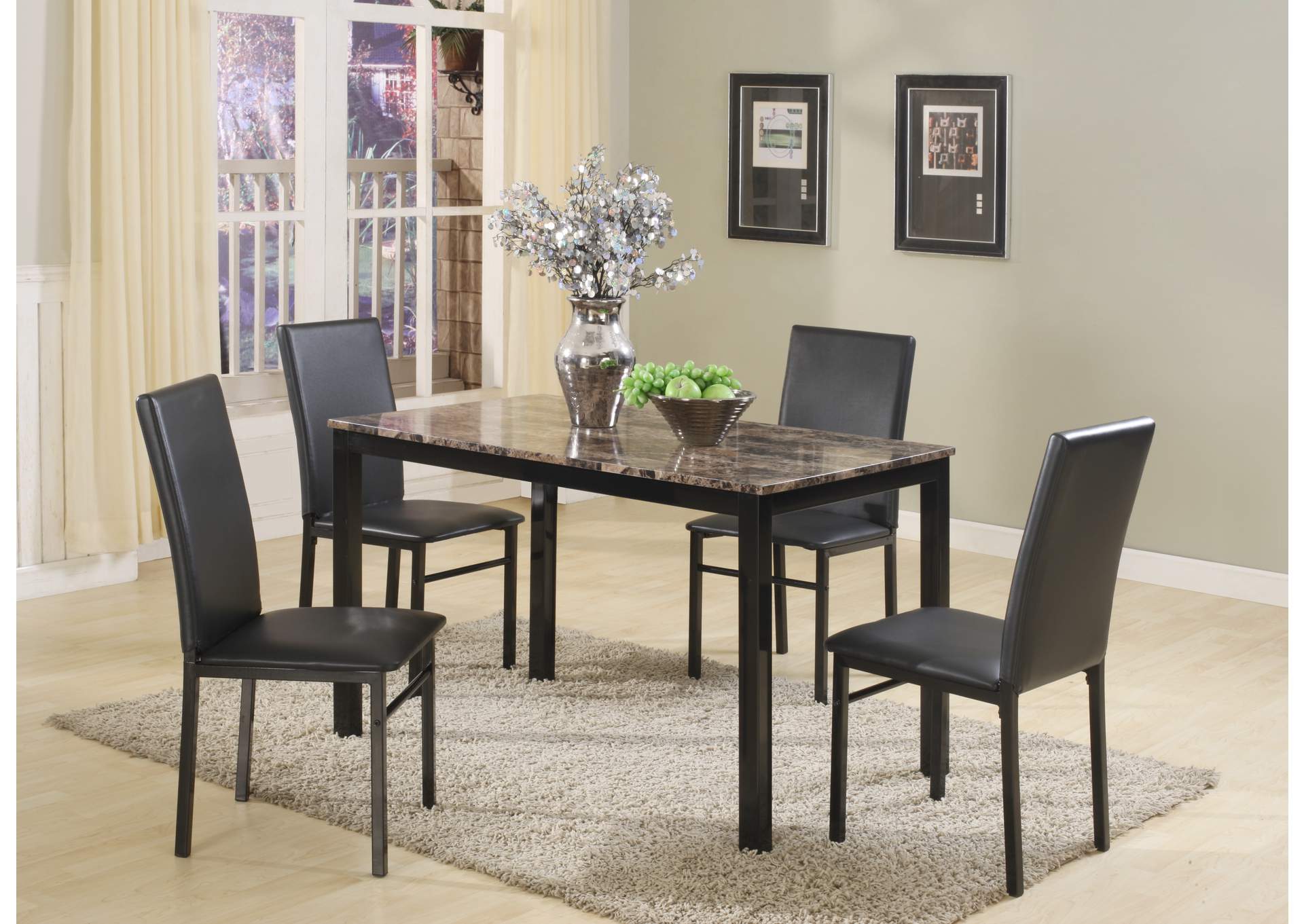 Black Marble Dinette W/ 4 Chairs,Global Trading