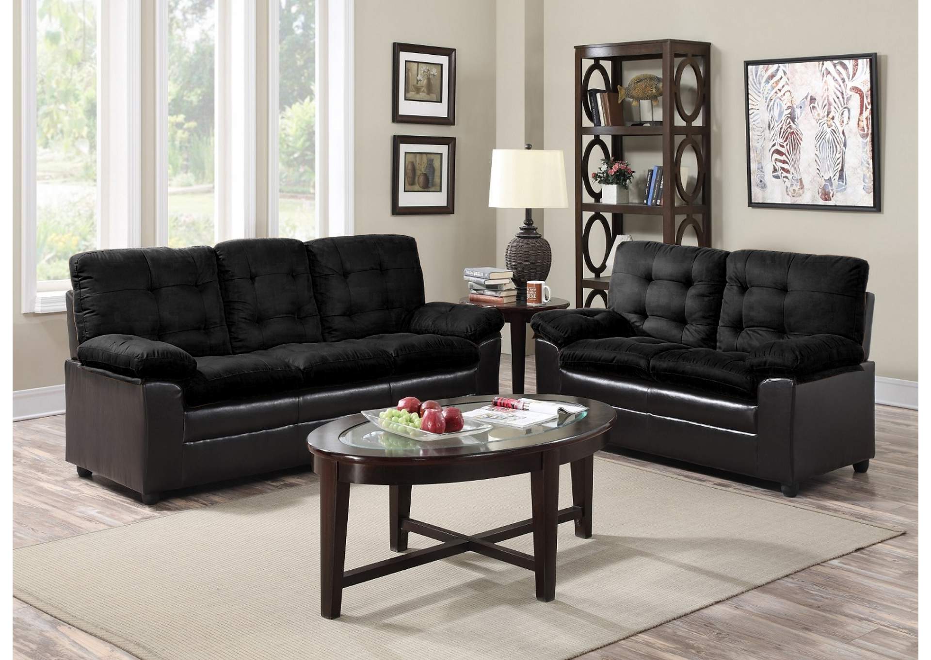 Black Microfiber Sofa & Loveseat,Global Trading