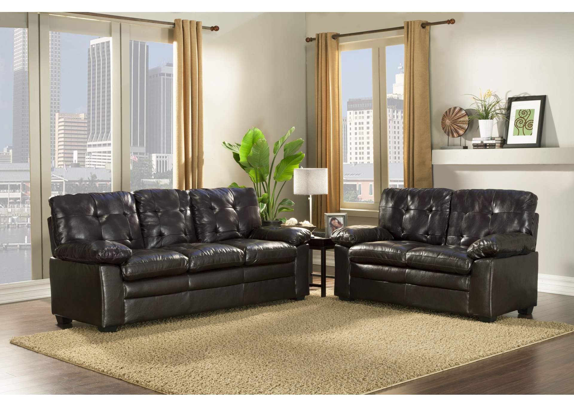 Black Pu Leather Loveseat,Global Trading