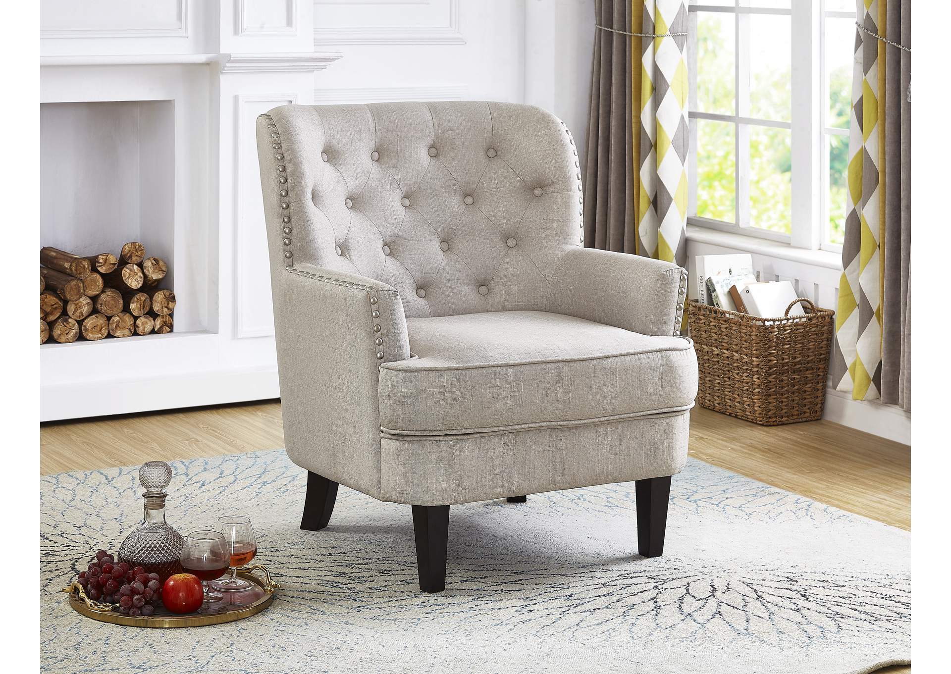 Beige Accent Chair With Nailhead,Global Trading