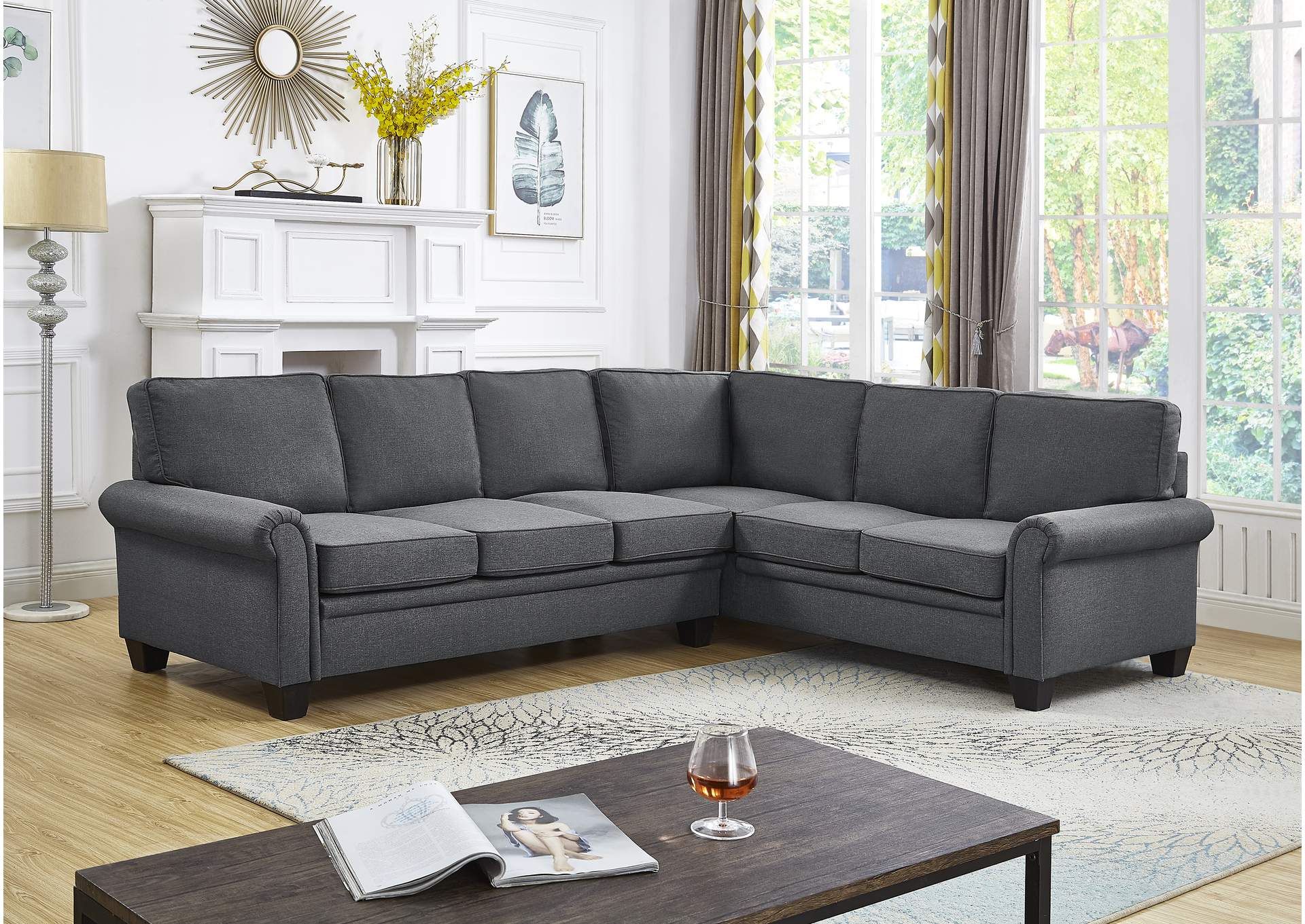 U5035 Grey Linen Sectional Chaise,Global Trading