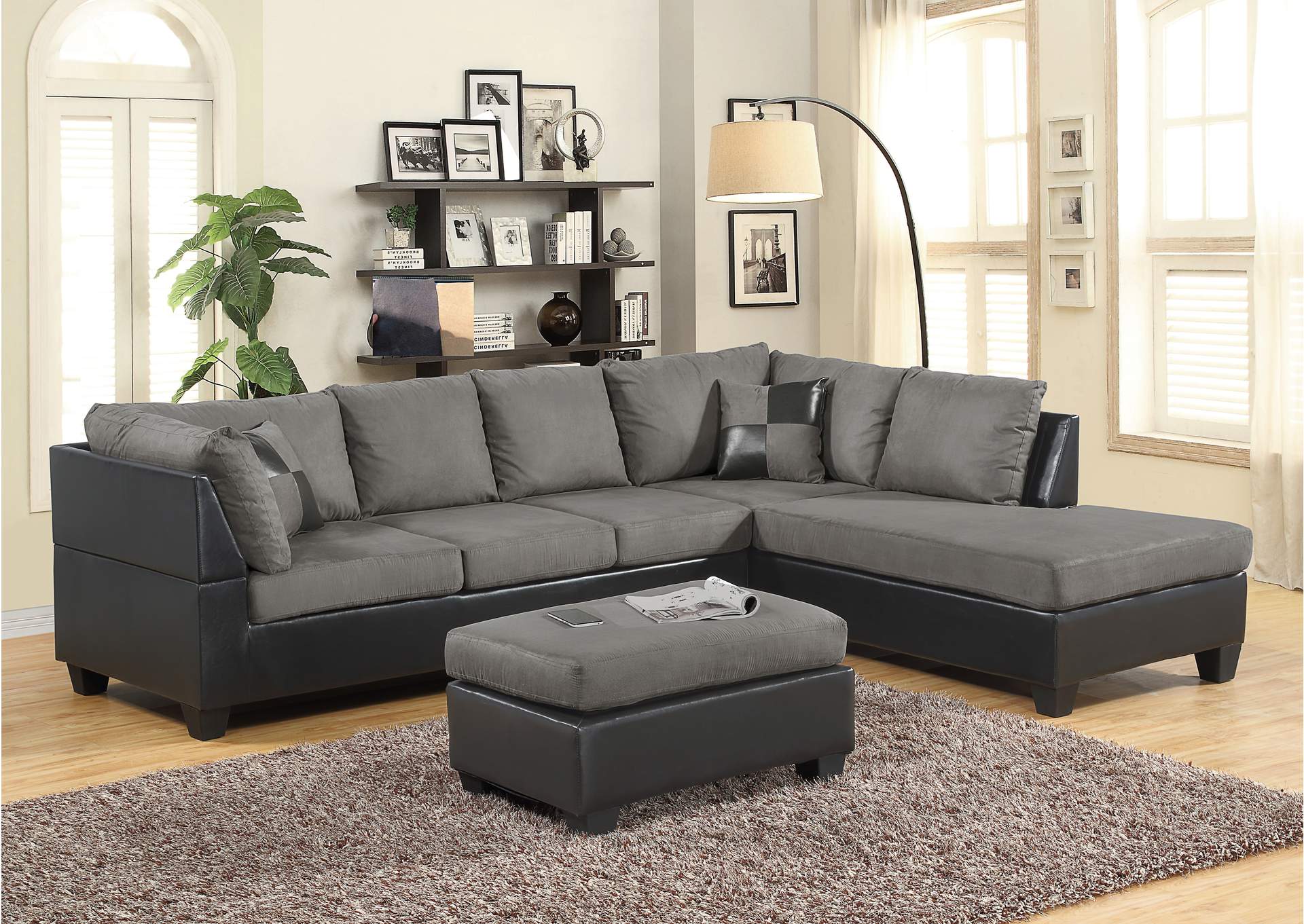 U5114 Grey - Black Sectional,Global Trading