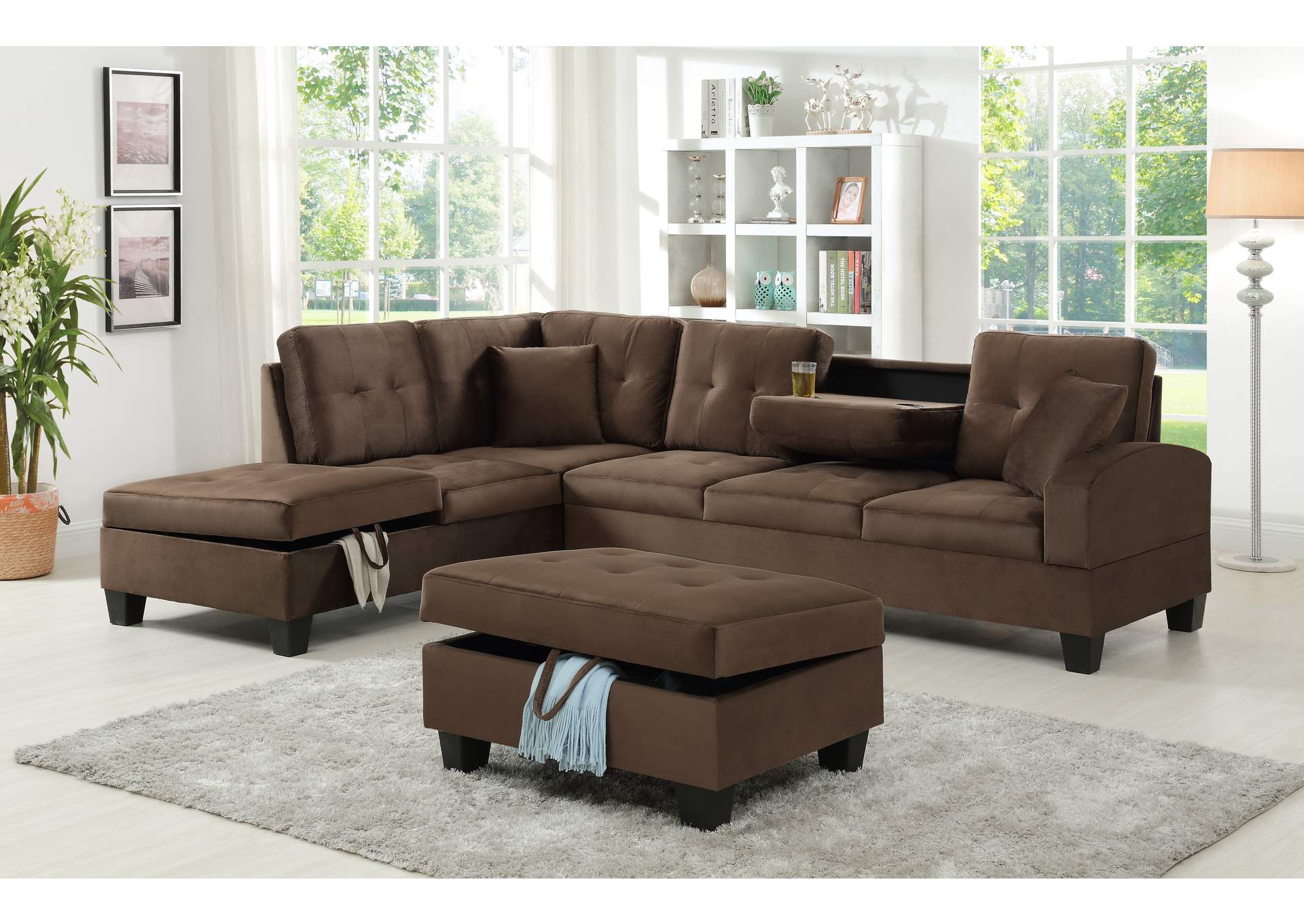 U5500 Cappuccino Velvet Sectional,Global Trading