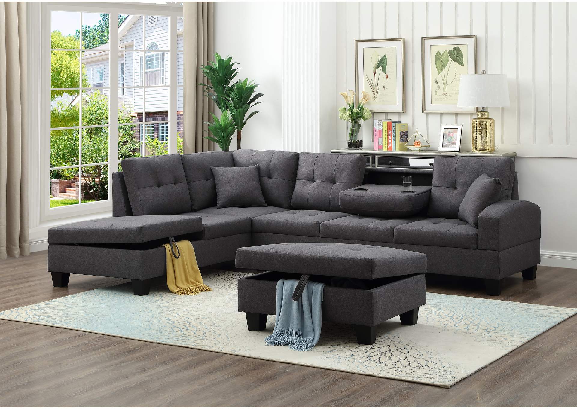 U5510 Grey Linen Sectional,Global Trading