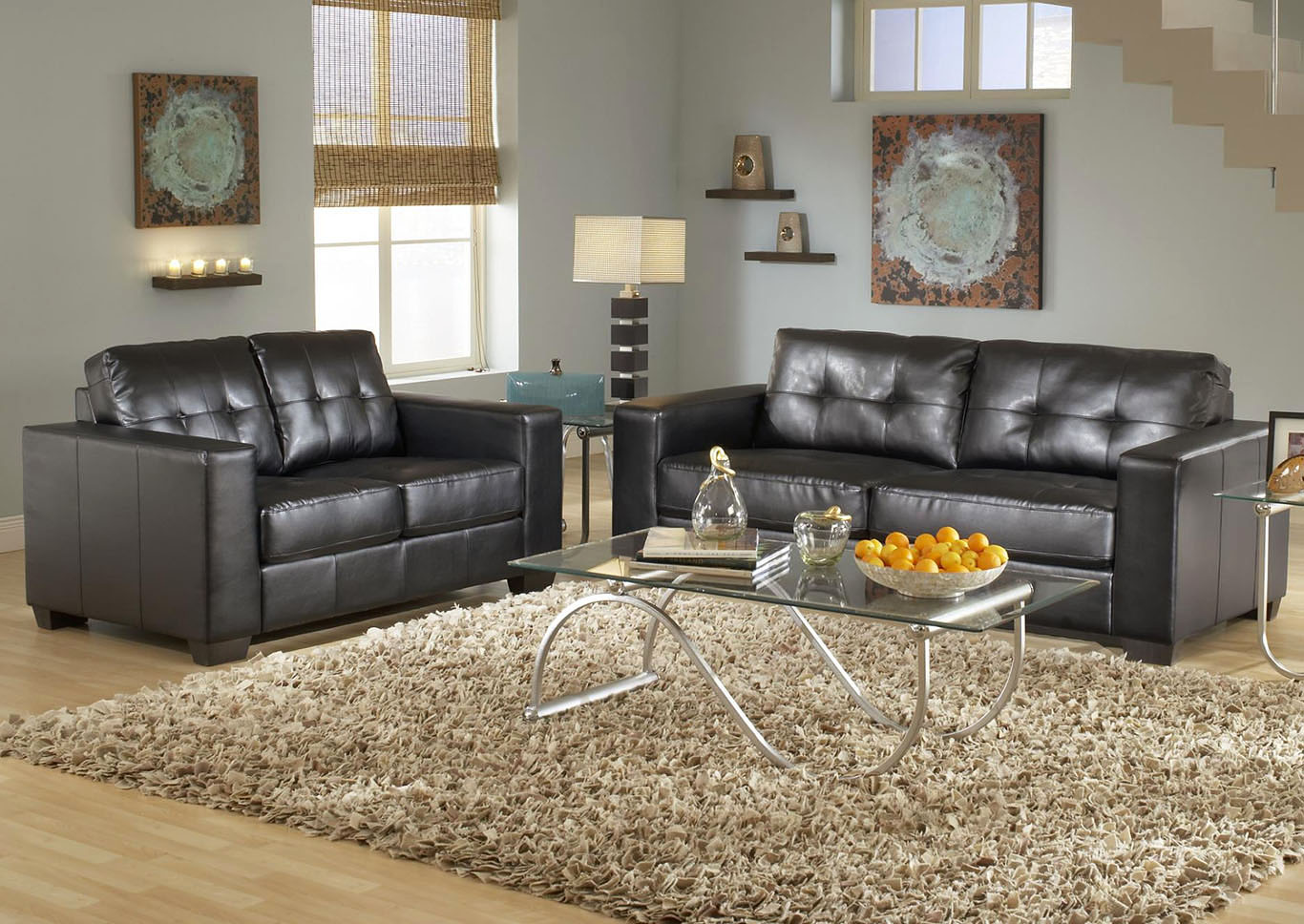 Brown Contemporary Leather Sofa & Loveseat,Global Trading