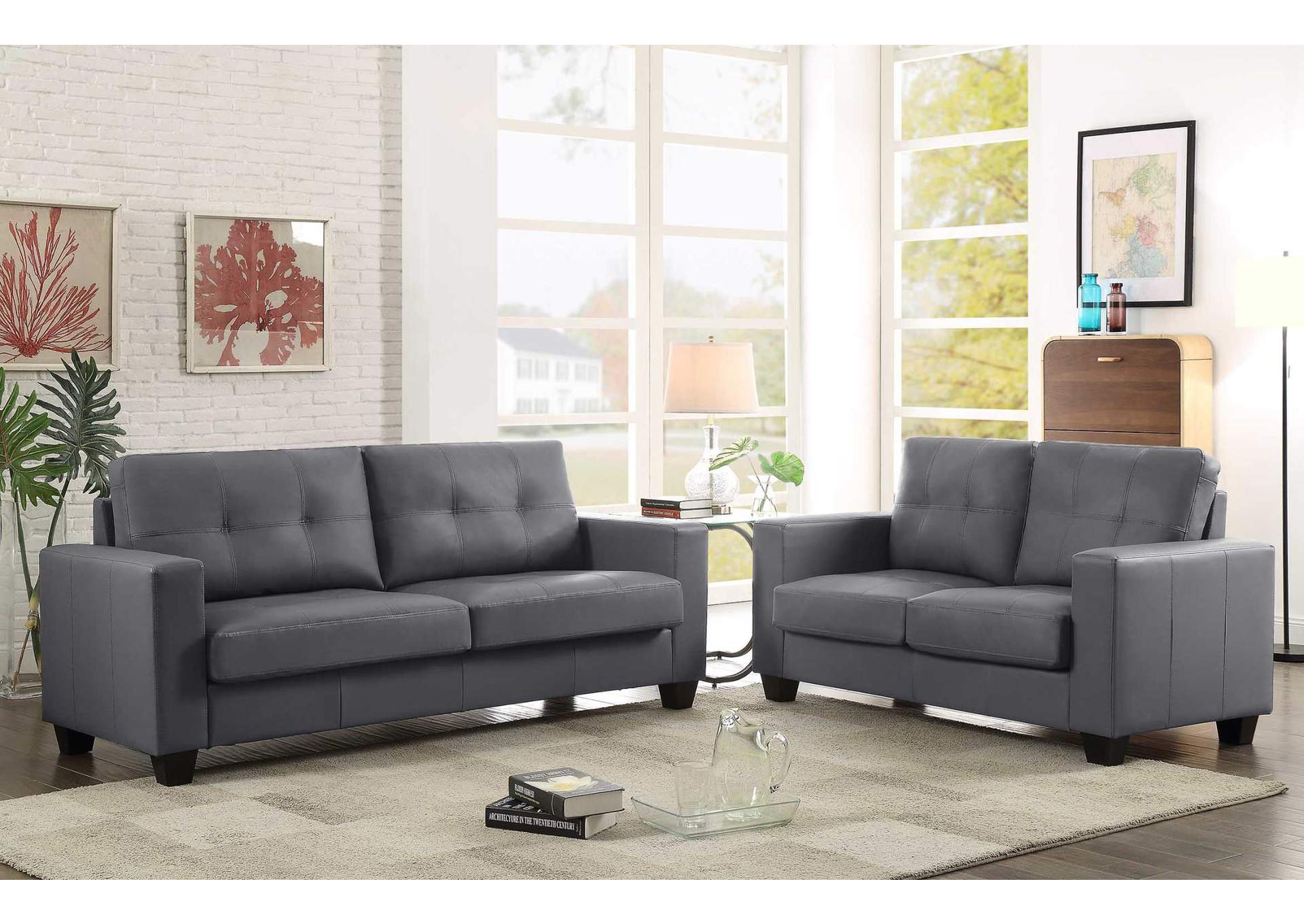 Grey Contemporary Pu Loveseat,Global Trading