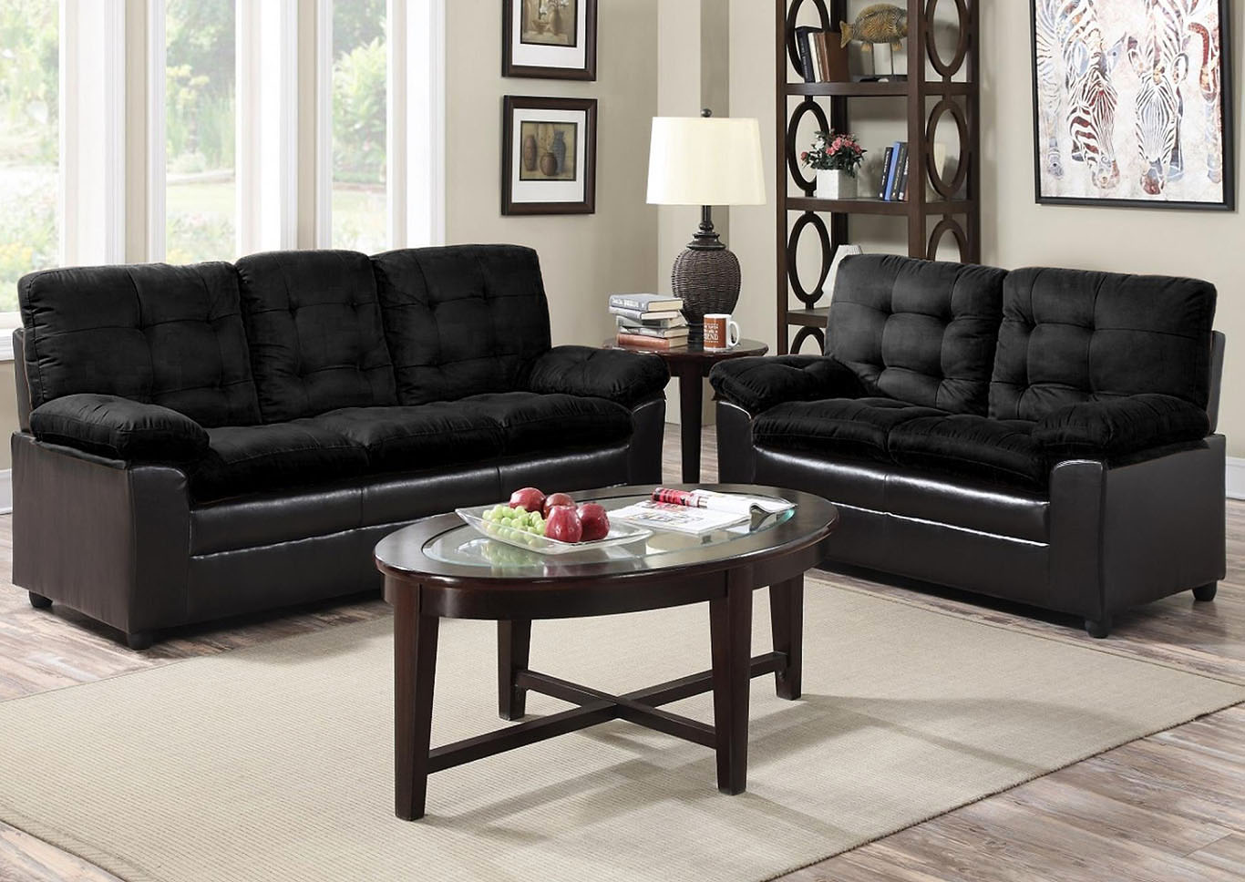 Black Microfiber Sofa & Loveseat,Global Trading