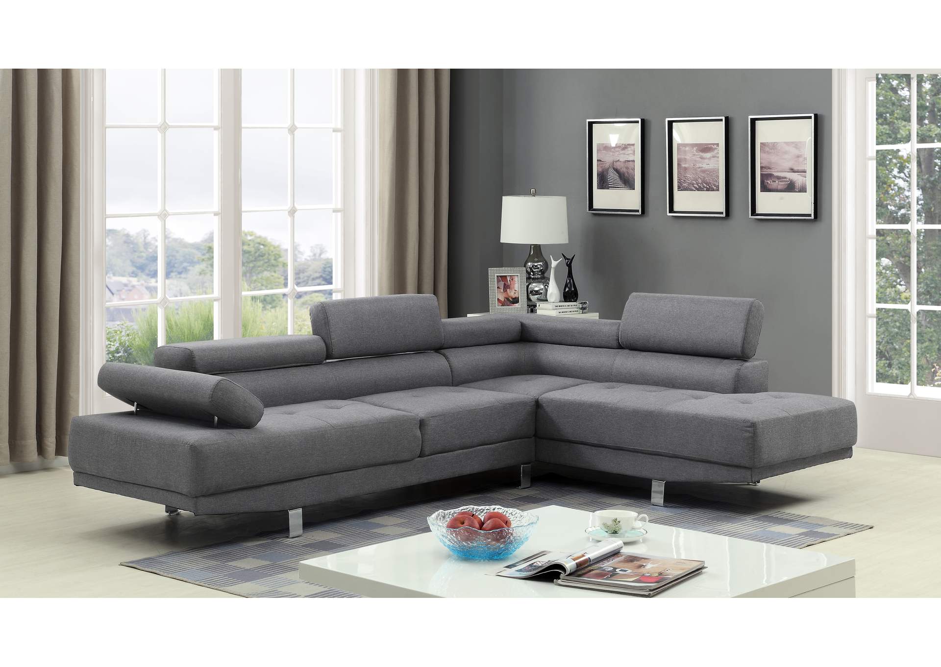 U7112 Grey Linen Sectional Chaise,Global Trading
