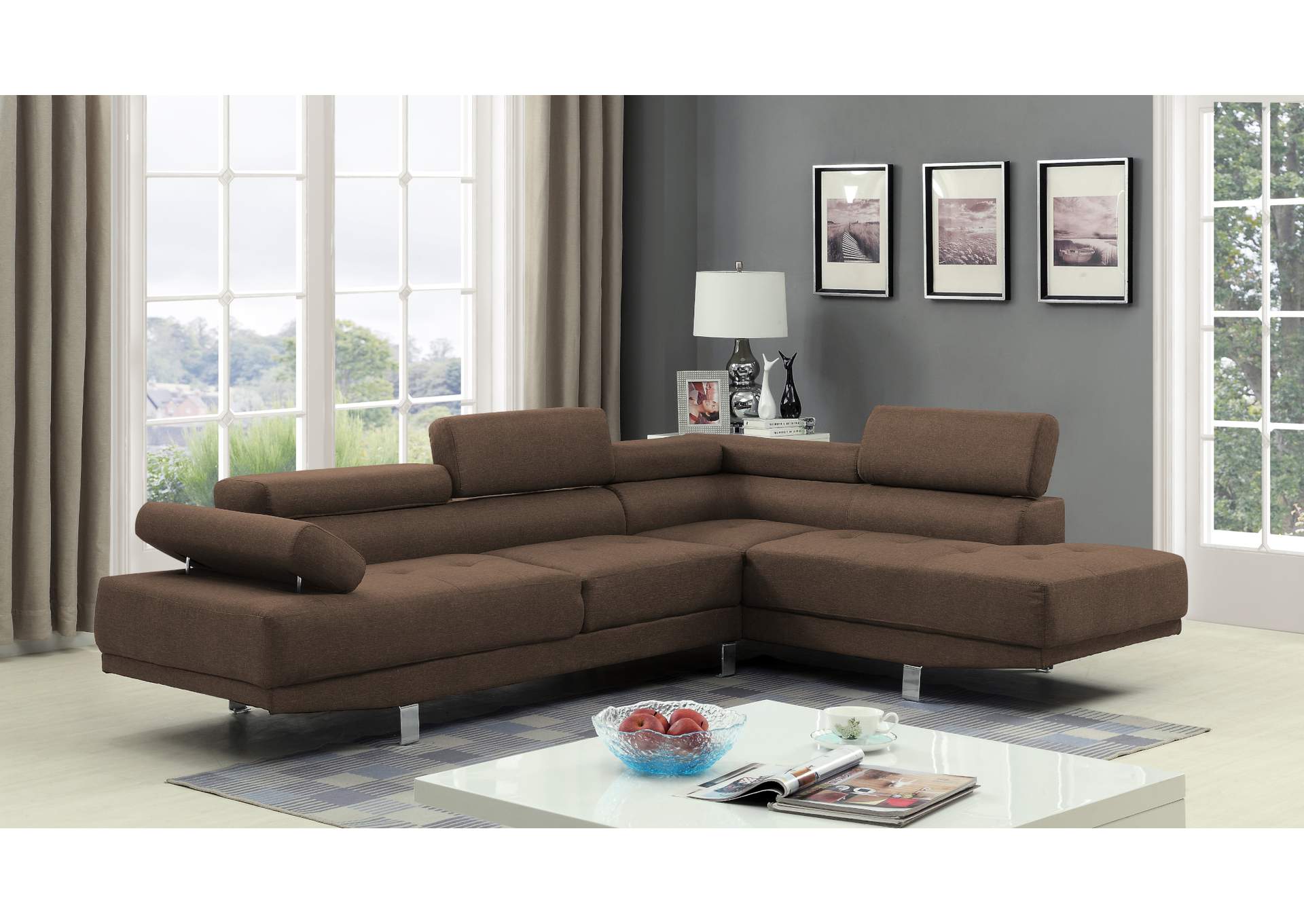 U7113 Chocolate Linen Sectional,Global Trading
