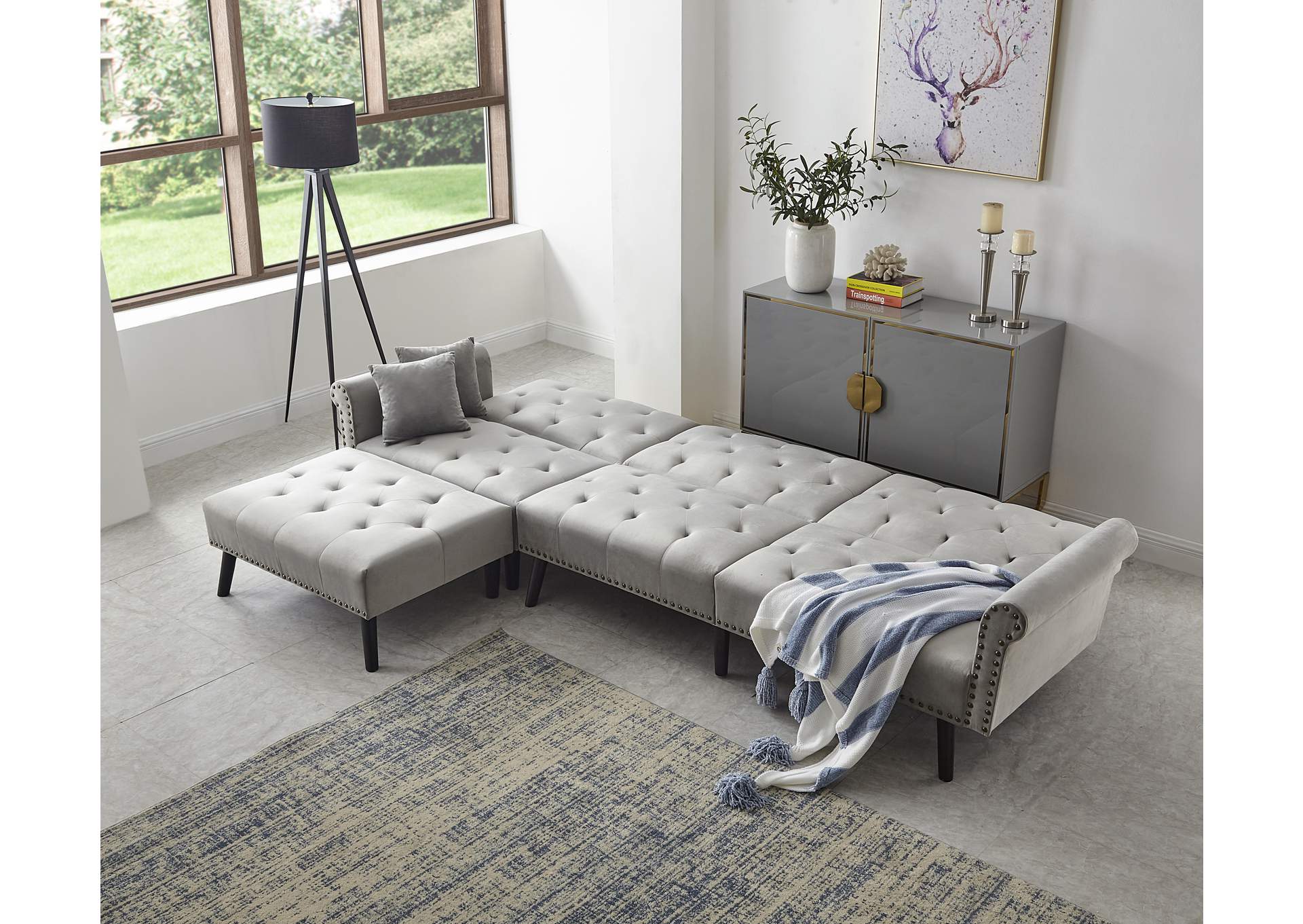 U7401 Grey Faux Leather Sectional,Global Trading