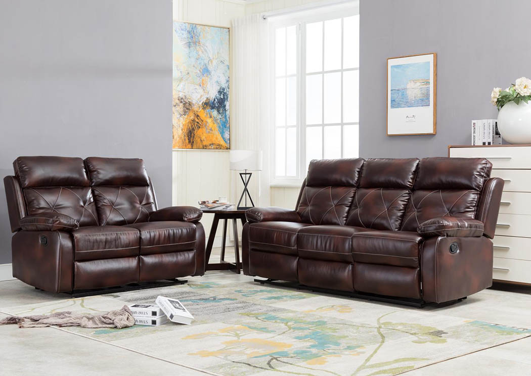 Brown Reclining Sofa & Loveseat,Global Trading