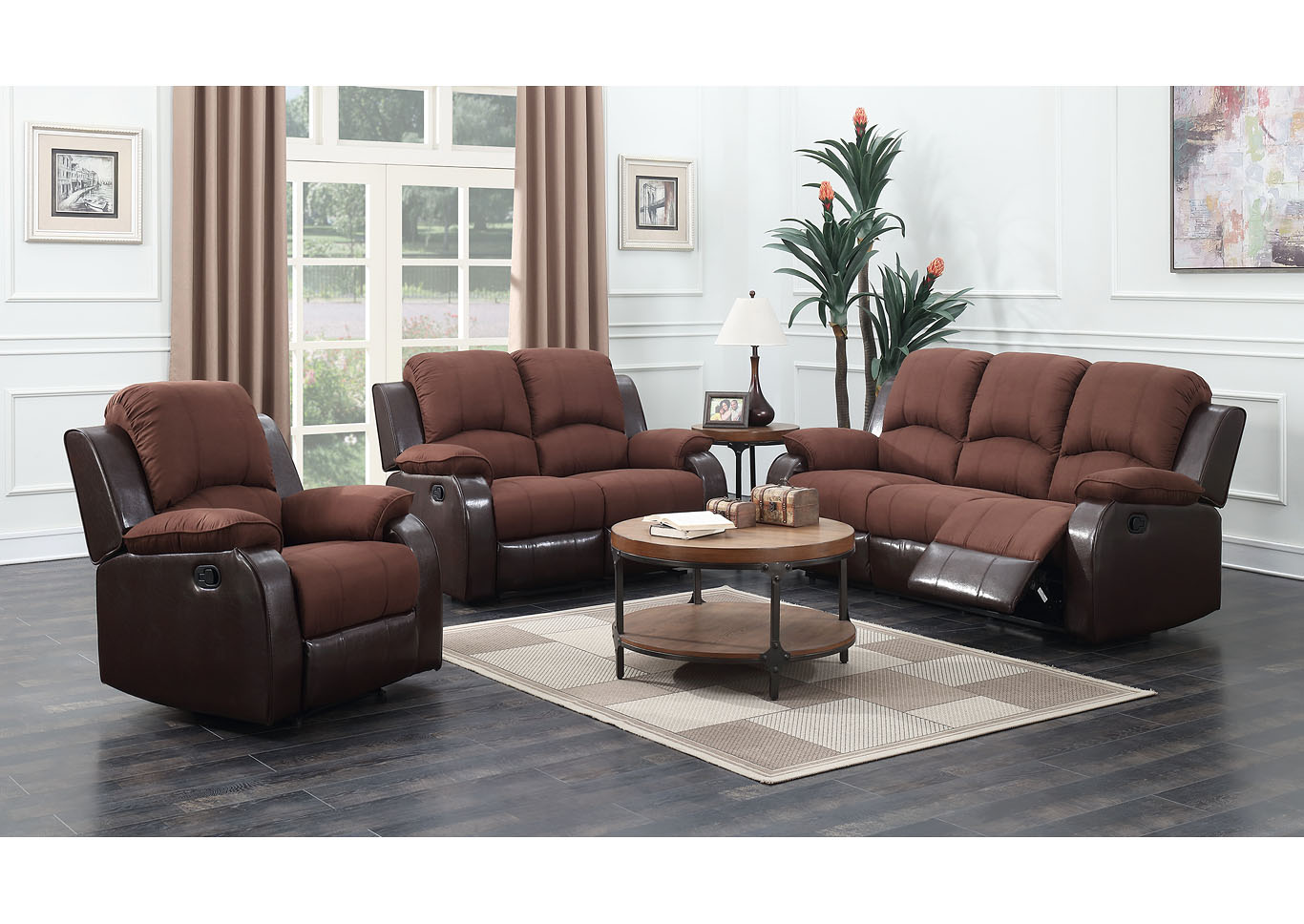 Brown Reclining Sofa & Loveseat,Global Trading