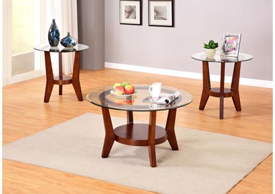 Image for Brown 3 Piece Cocktail Glass Top Coffee & End Table Set