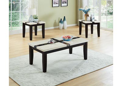 Image for White 3 Piece Faux Marble Cross Top Coffee & End Table Set