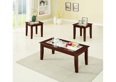 Image for Cappuccino 3 Piece Coffee & End Table Set W/ Frosted Glass Insert