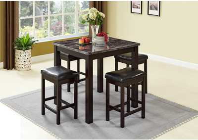 Image for Brown 5 Piece Marble Top Dining Set w/ 4 Stools