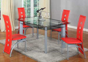 Image for Red Rectangular Glass Top Dining Table