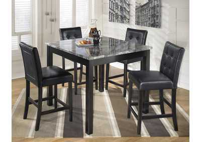 Image for Black 5 Piece Faux Marble Counter Height Dining Set W/ 4 Chairs