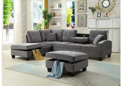 Image for U5556 Grey Velvet Sectional With Ottoman