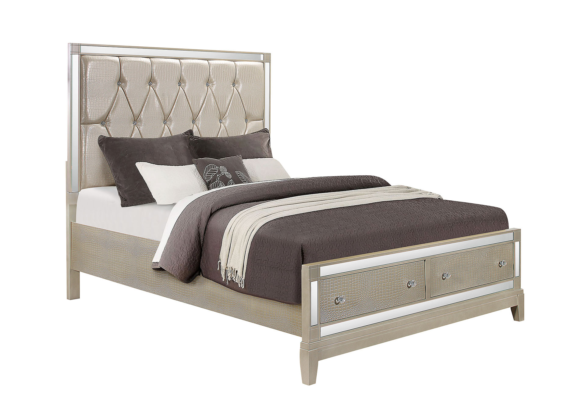 Mirror Storage Champagne King Bed,Global Furniture USA