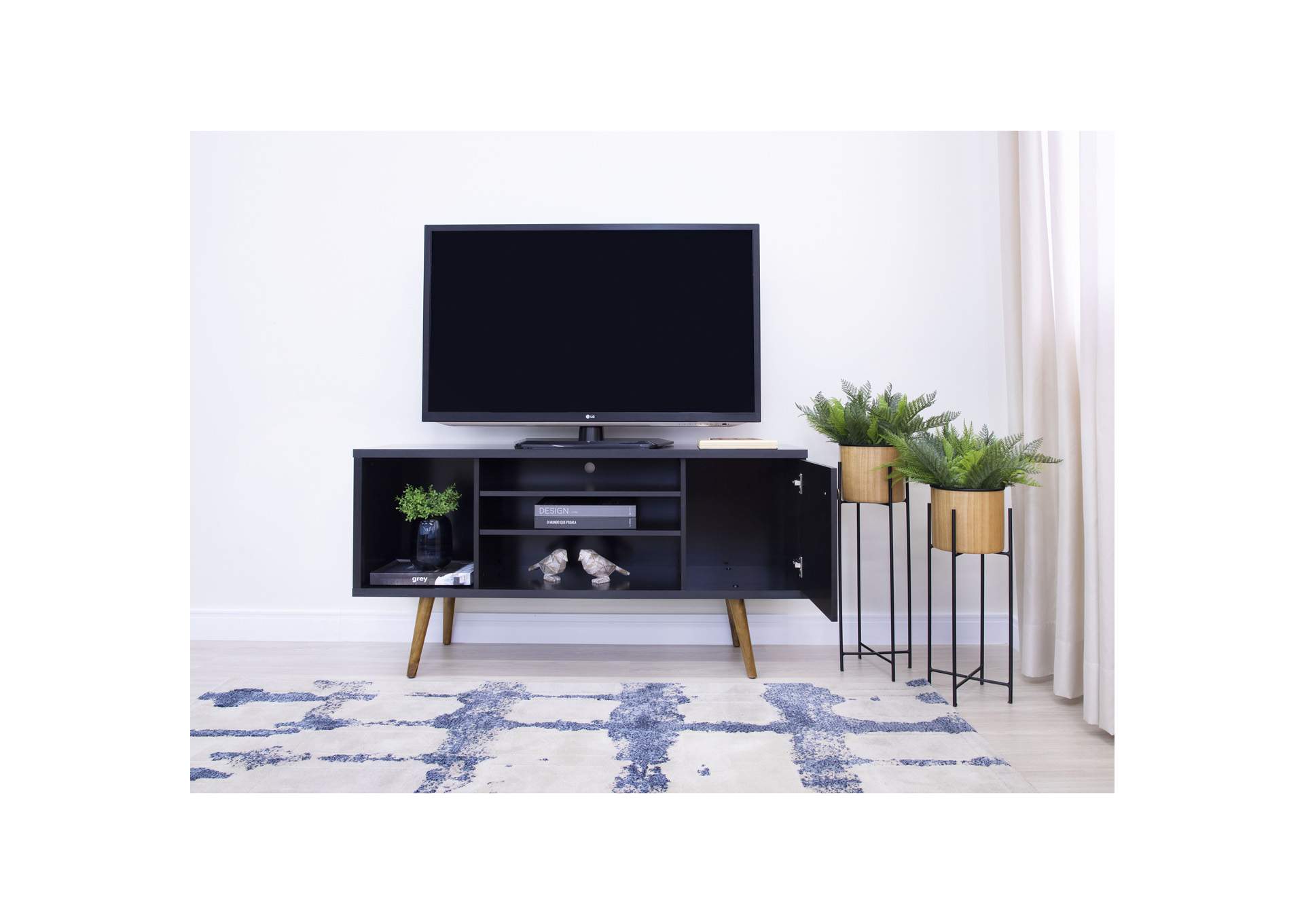 Black 53" Mid Century Modern Tv Stand,Global Furniture USA