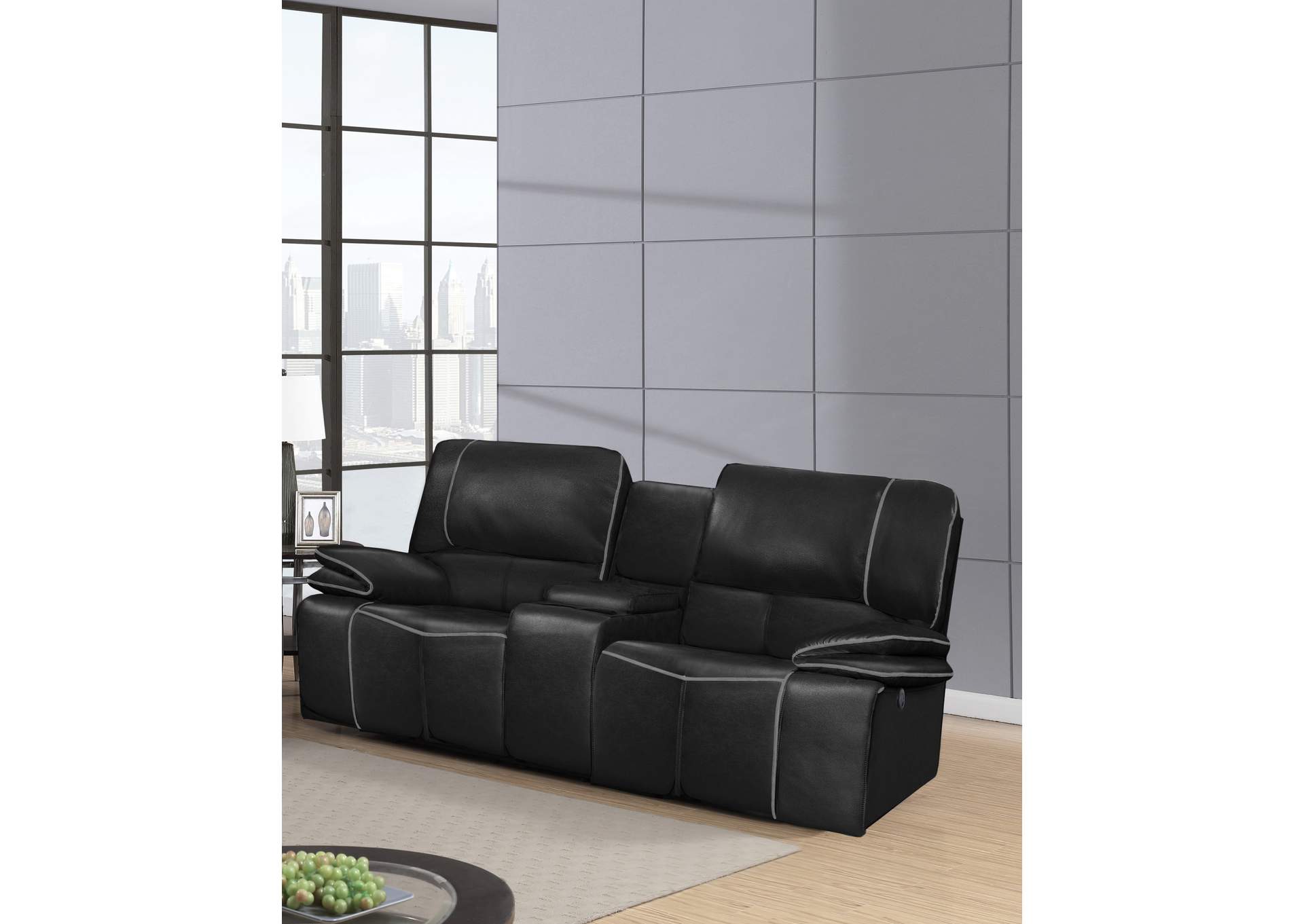 Black/Grey Power Console Loveseat,Global Furniture USA